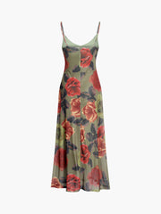 Rose Symphony Floral Mesh Long Dress