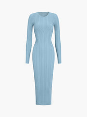 Baby Blue Knit Long Sleeve Midi Dress