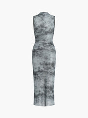 Granite Mock Neck Mesh Midi Dress