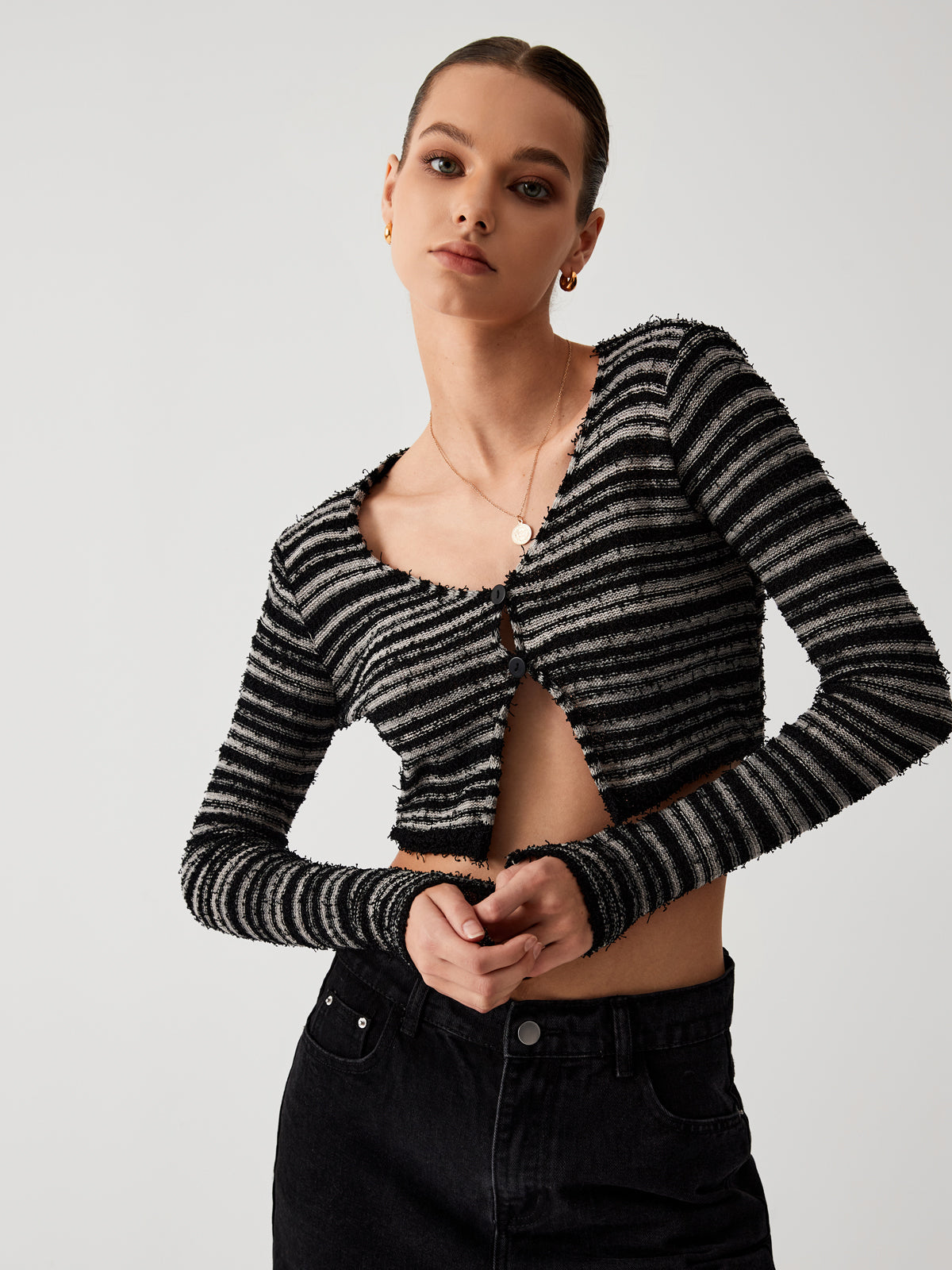 Stripe Fuzzy Fly Away Crop Cardigan