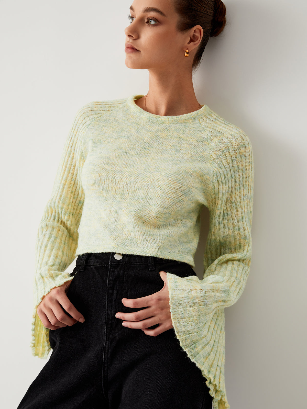 Love Galore Flare Sleeve Crop Knit Top