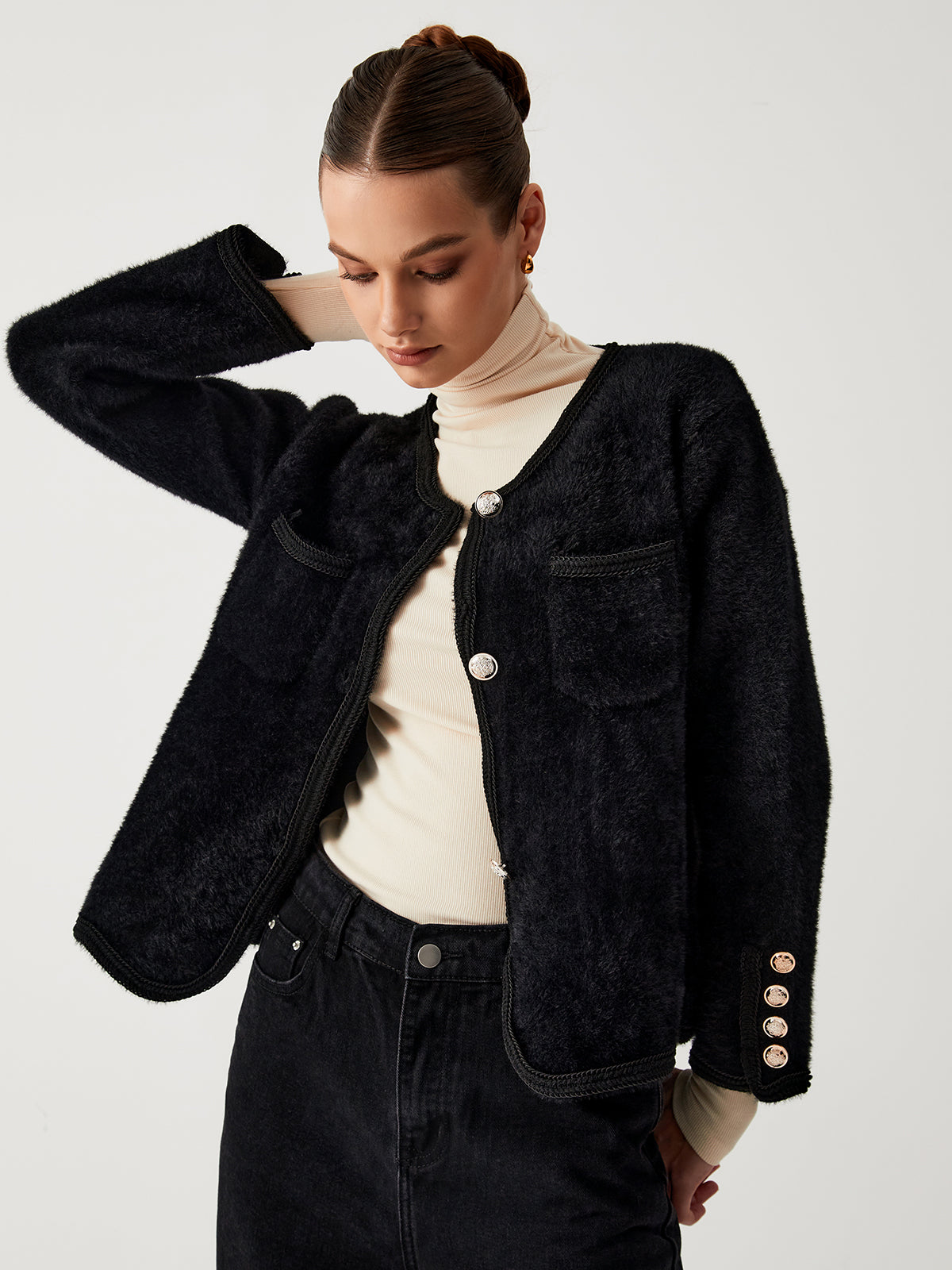 Old Money Aesthetics Fuzzy Cardigan