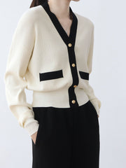 Old Money Aesthetics Contrast Trim Cardigan