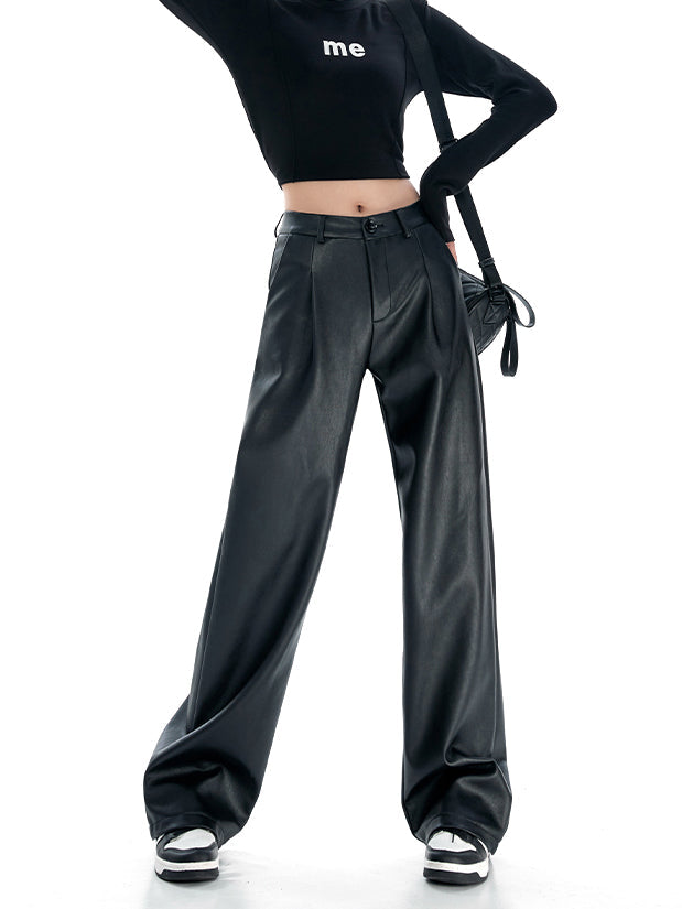 Comfort Club Faux Leather Straight Leg Pants