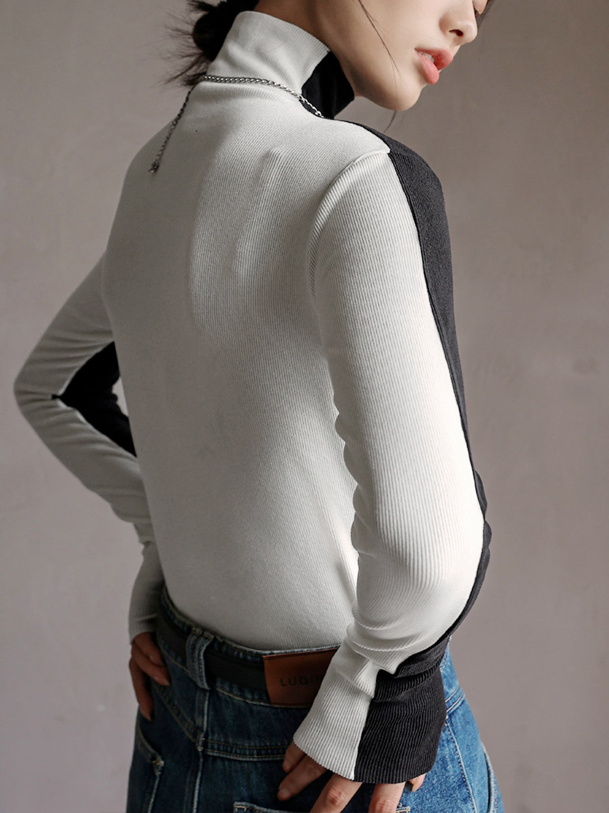 Double Sided Colorblock Long Sleeve Knit Top