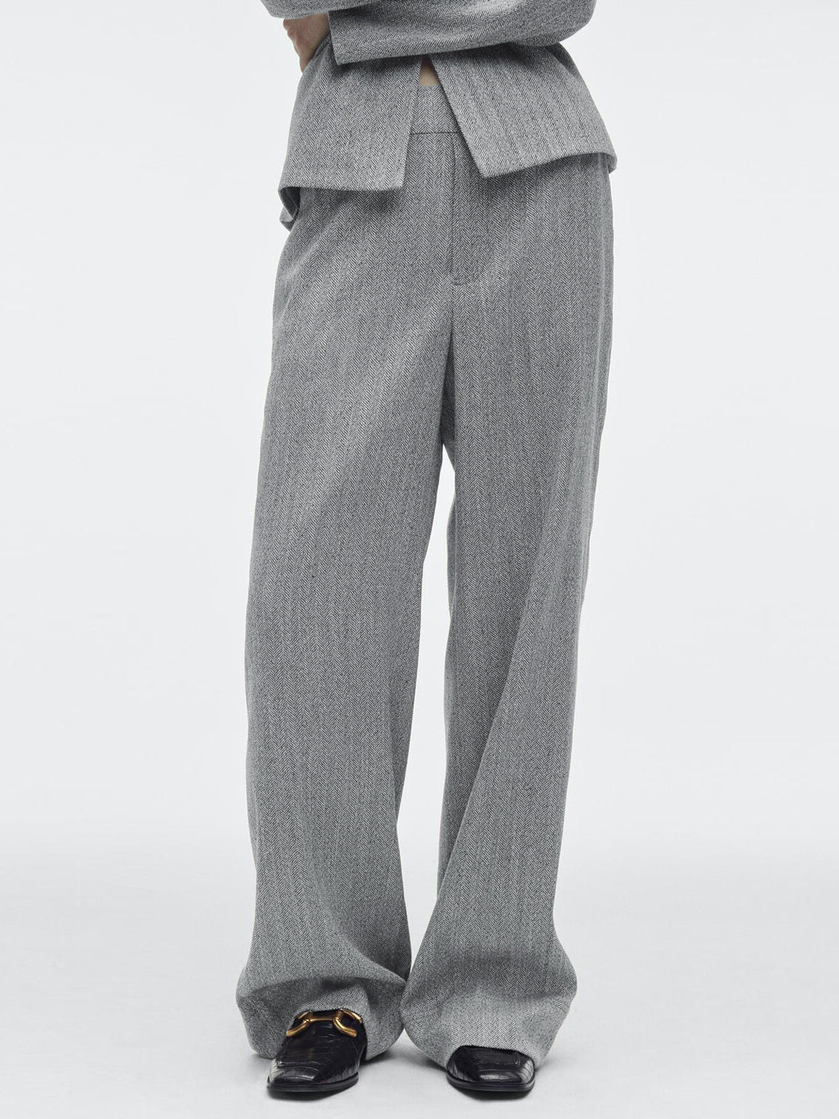 Herringbone Pockets Wide Leg Pants