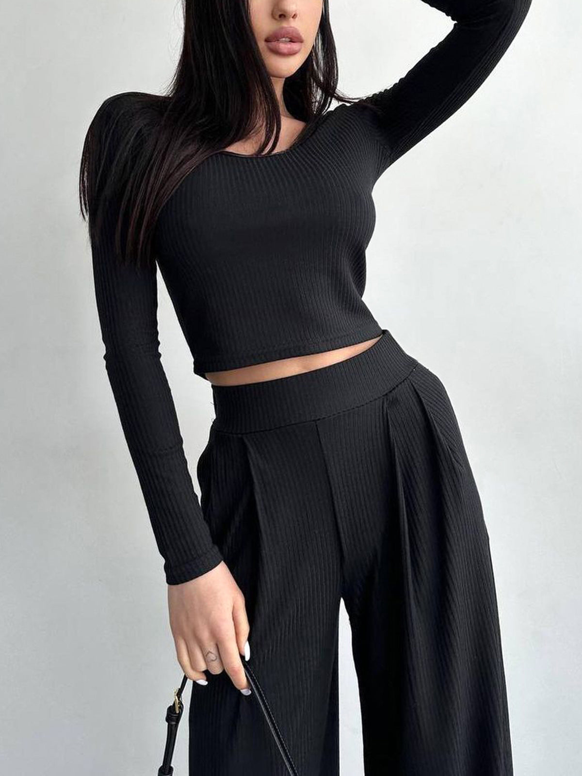 Minimalism Rib Two Piece Pants Set