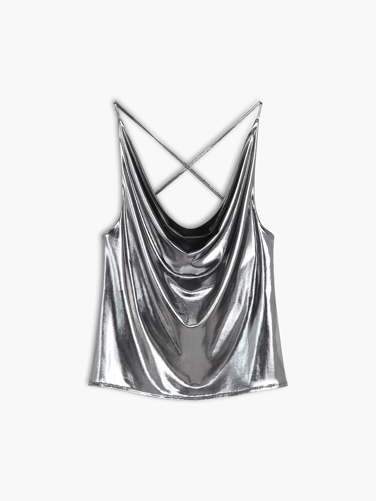 Metallic Leather Cowl Neck Tank Top