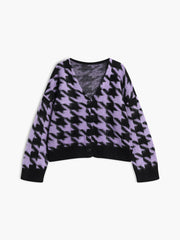 Lavender Houndstooth Fuzzy Cardigan