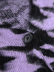 Lavender Houndstooth Fuzzy Cardigan