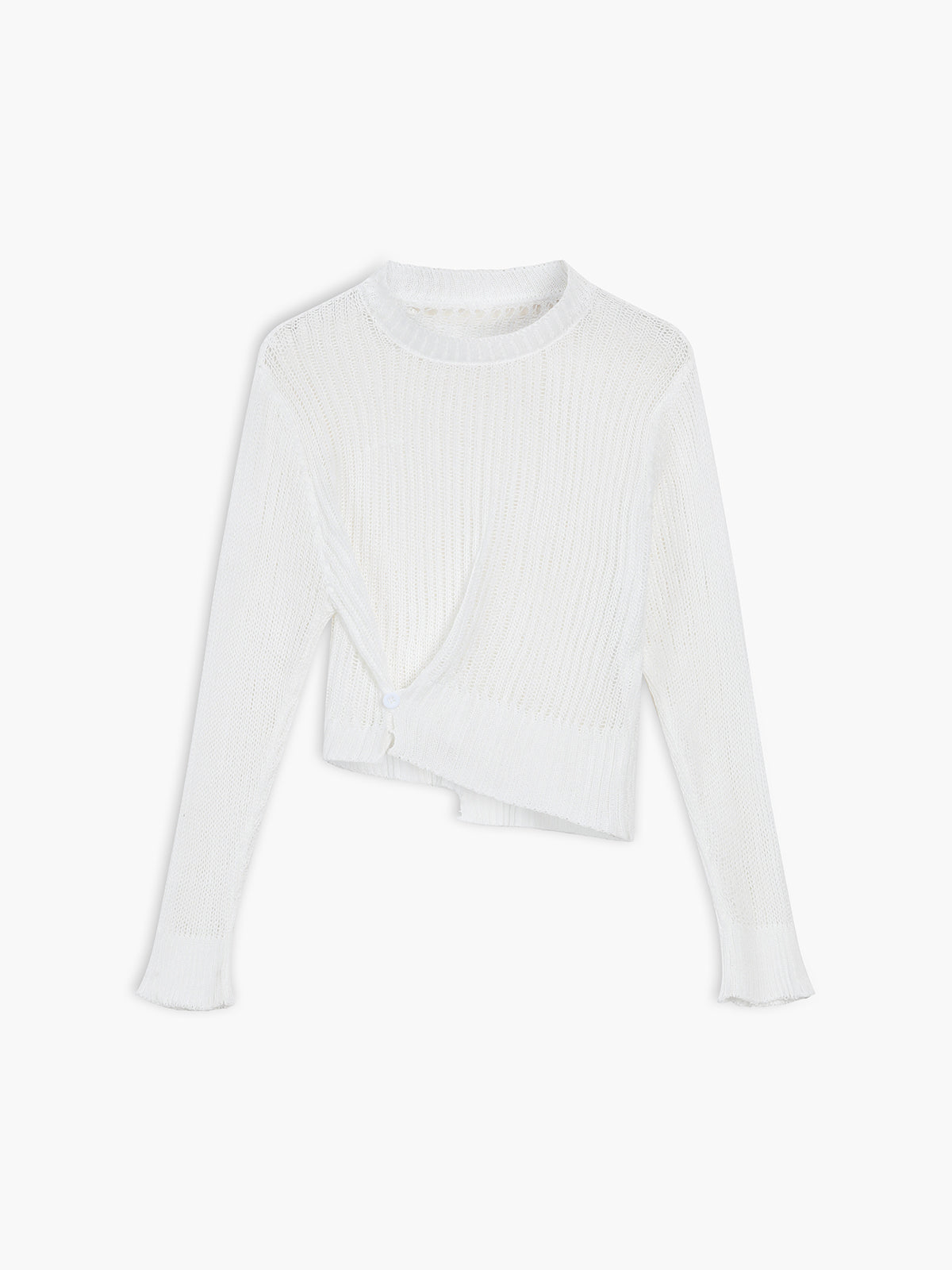 Asymmetric Hem Buttoned Long Sleeve Knit Top