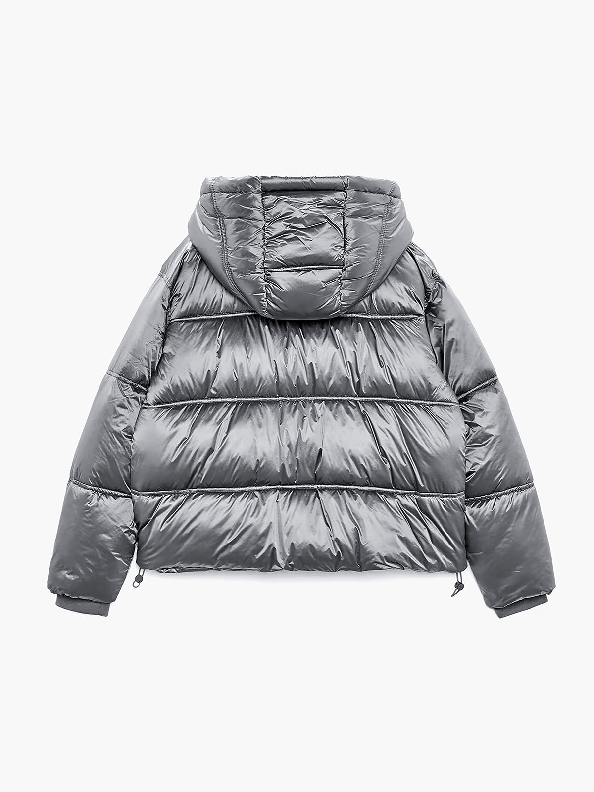 Metallic Puffer Wind Protection Hooded Coat