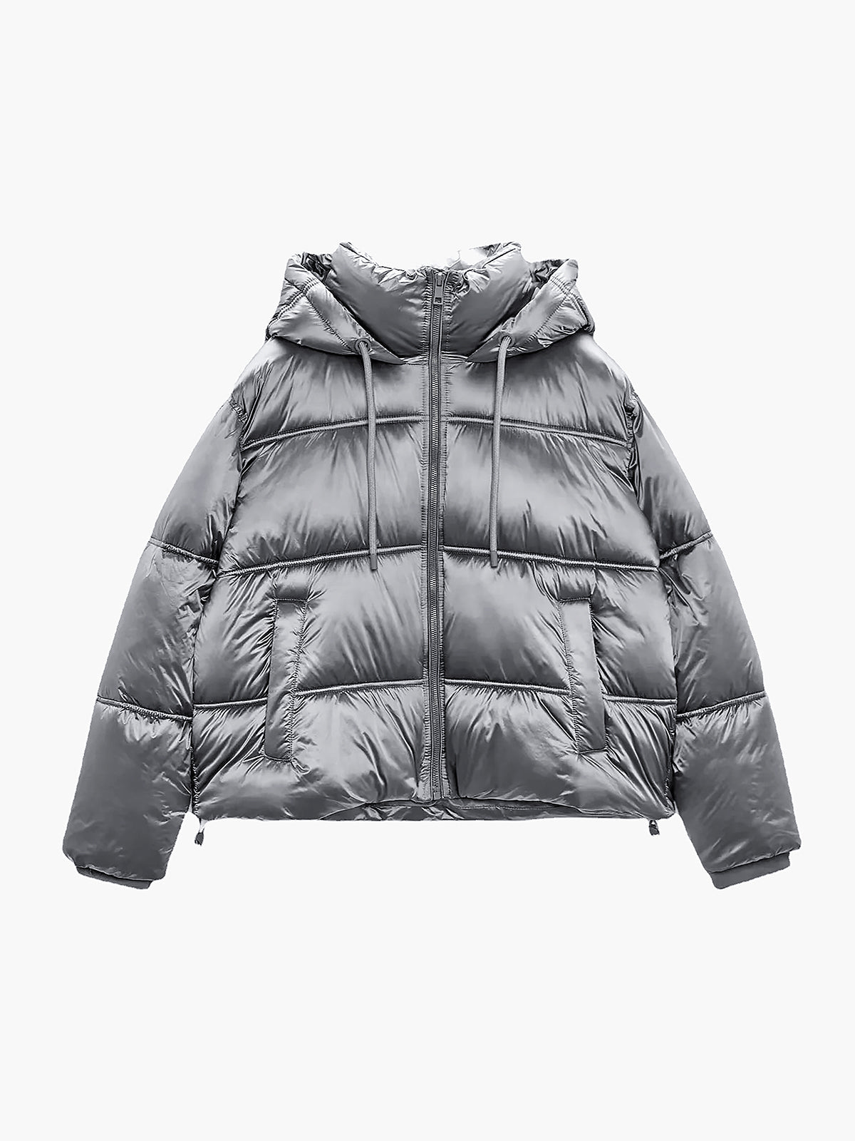 Metallic Puffer Wind Protection Hooded Coat