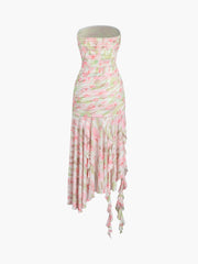 Cherry Blossom Floral Mesh Tube Midi Dress