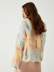 Rainbow Stripe Open Knit Sweater