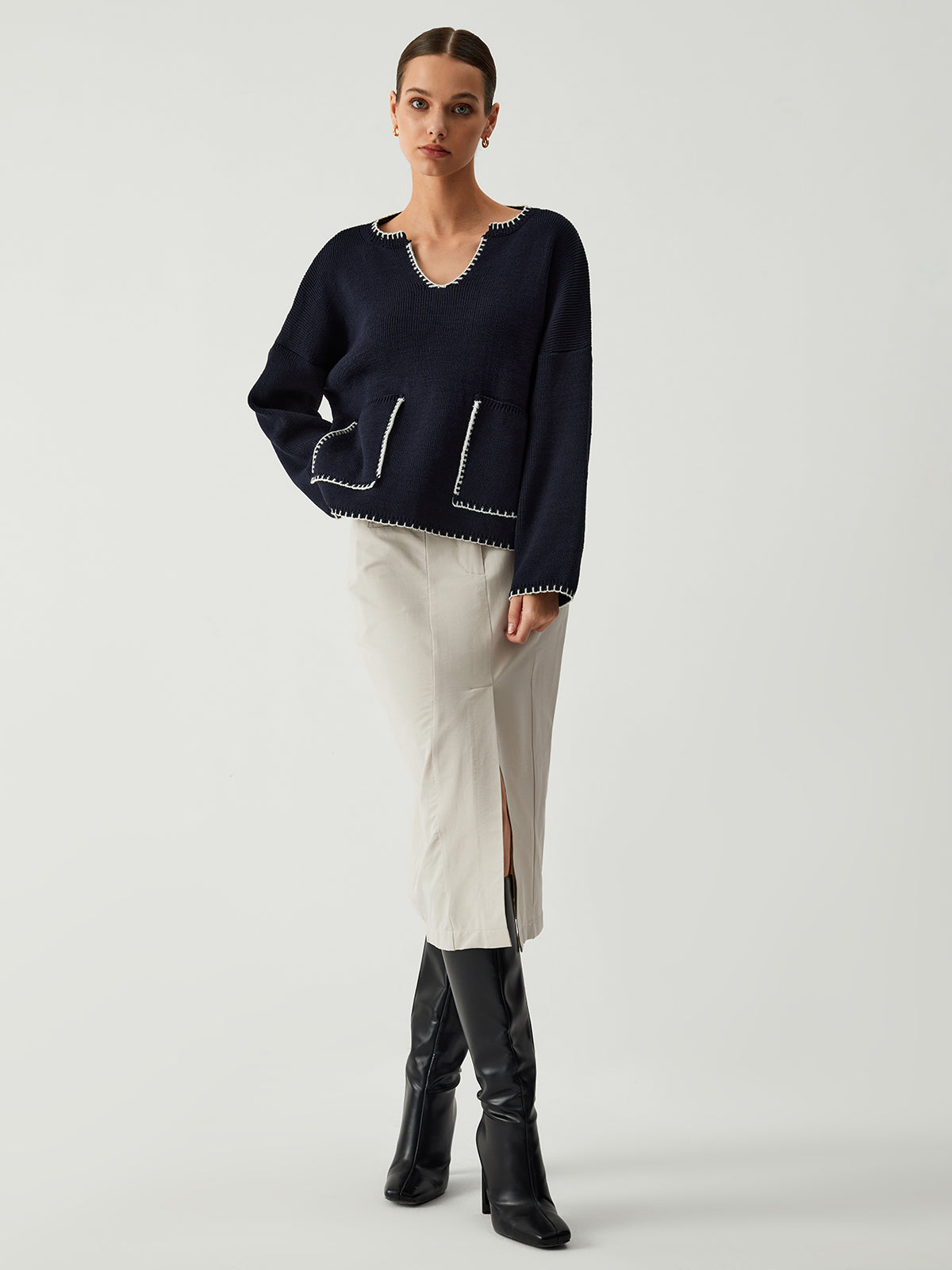 Tranquility Contrast Trim Sweater