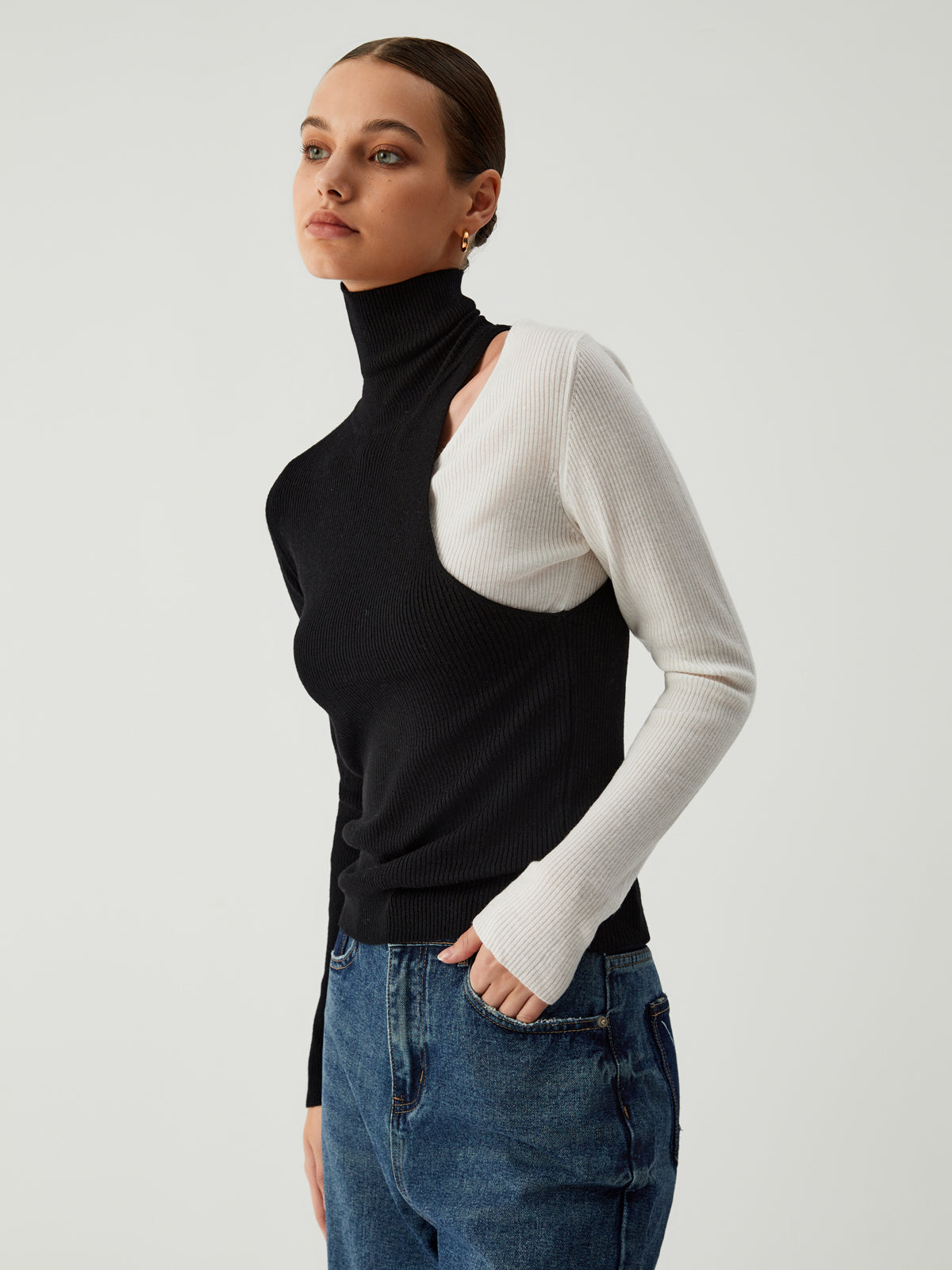 Future Forward Two Tone Turtleneck Sweater