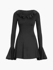 Ruffle Trim Flare Sleeve Short Dress