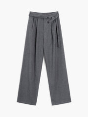 Asymmetric Buttoned Pleat Straight Leg Dress Pants