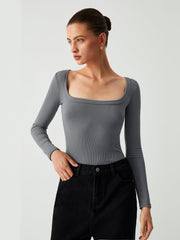 Rib Square Neck Long Sleeve Bodysuit