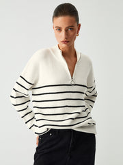 Miss Paris Stripe Zip Up Sweater