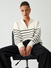 Miss Paris Stripe Zip Up Sweater