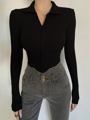 Zip Front Rib Polo Bodysuit