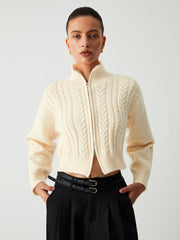 Cable Knit Two Way Zip Crop Cardigan