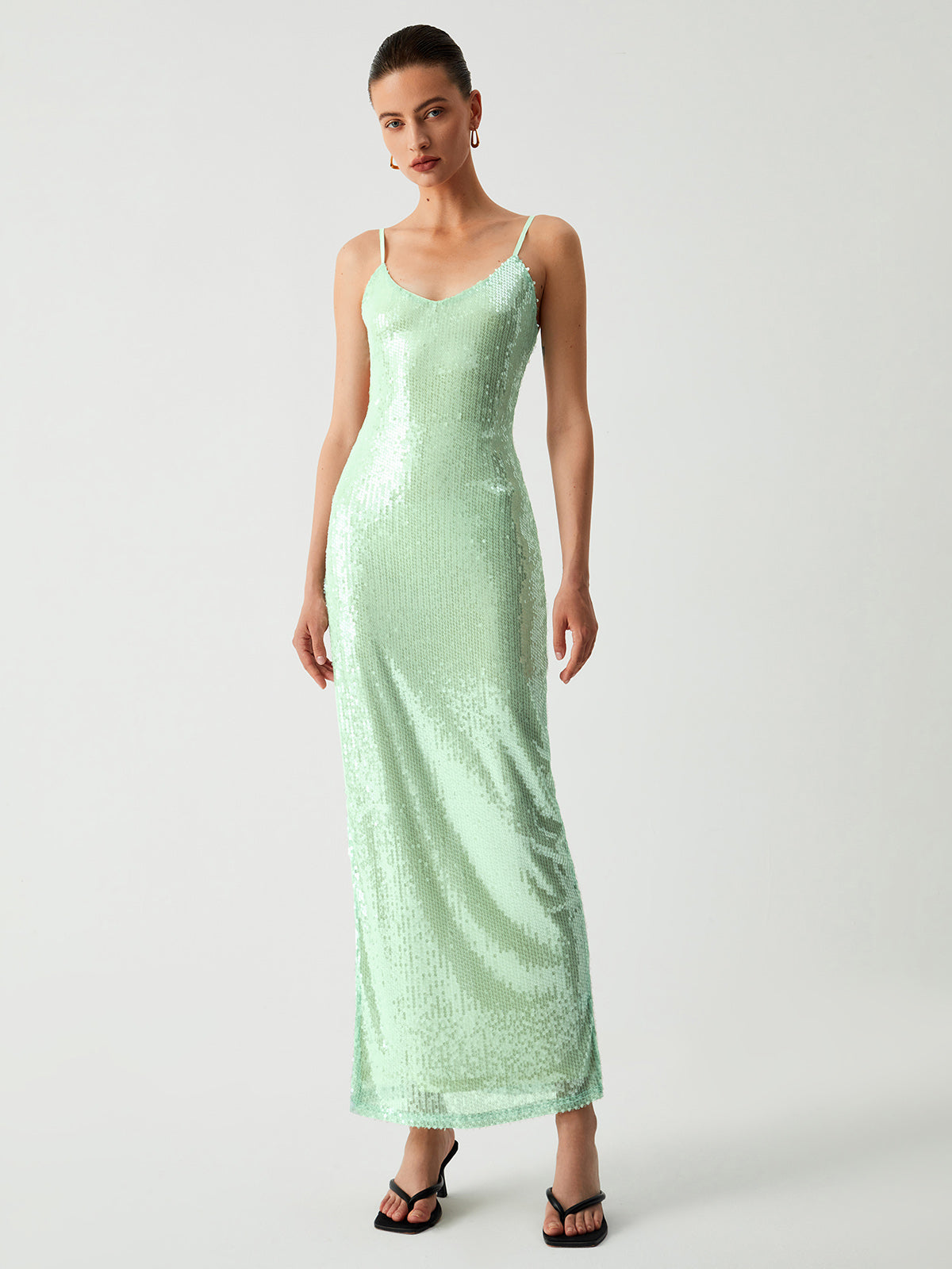 Triggered Sequin Open Back Long Dress