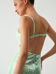 Triggered Sequin Open Back Long Dress