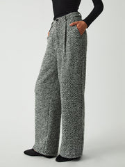 Old Money Aesthetics Tweed Boucle Wide Leg Pants