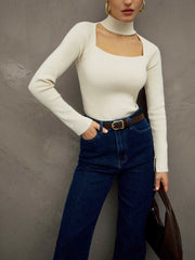 Vanilla Mock Neck Cutout Long Sleeve Knit Top