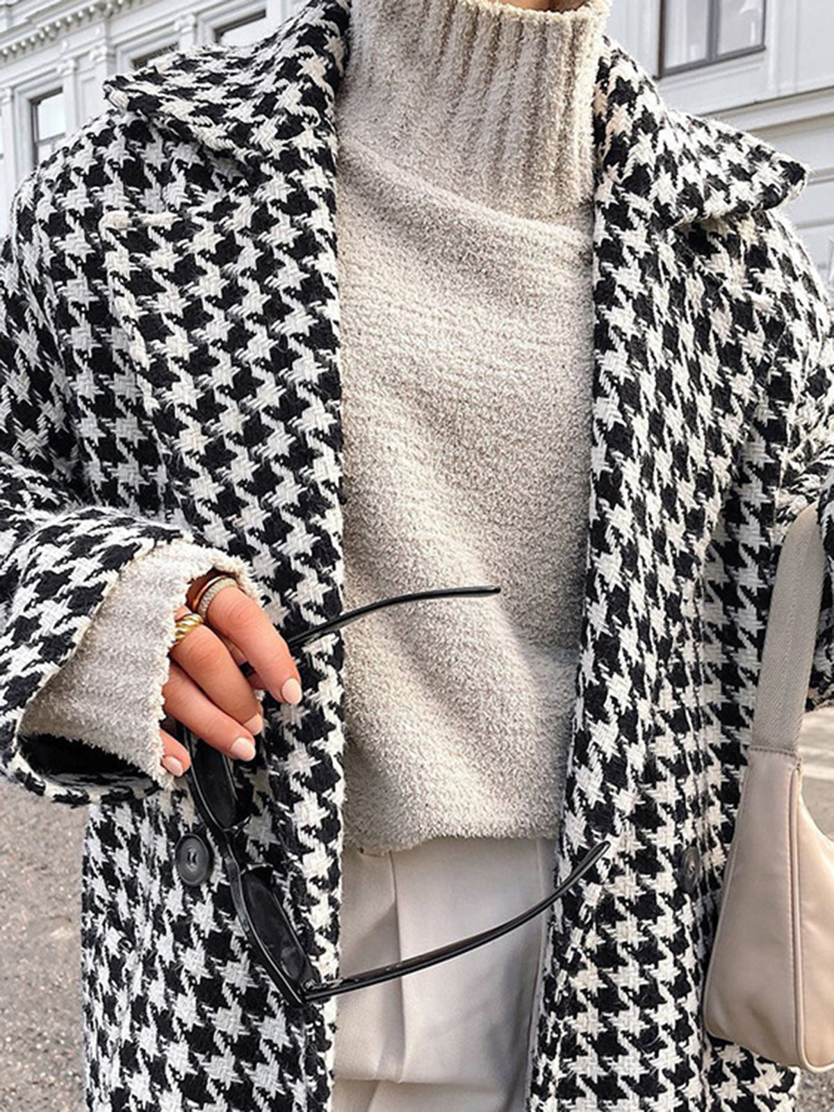 Houndstooth Tweed Trench Coat