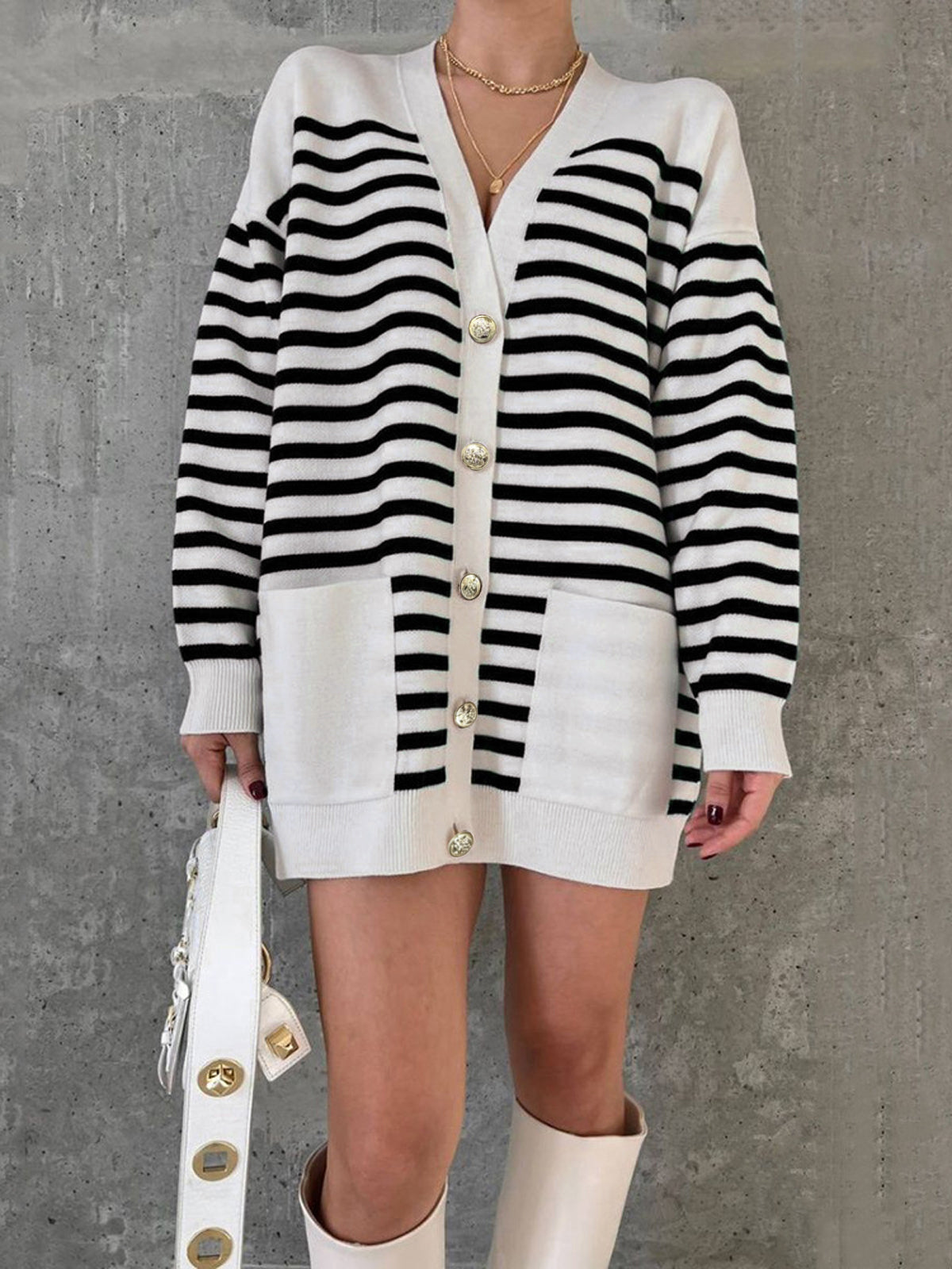 Stripe Oversized Long Cardigan