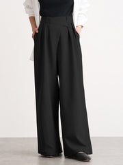 Asymmetric Buttoned Wide Leg Dress Pants