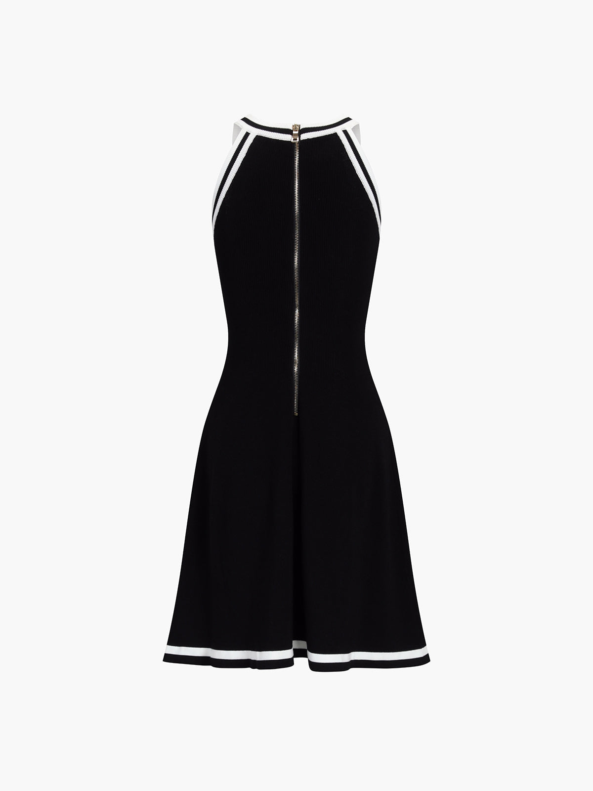 Contrast Trim Zippered Short Sweater Dress