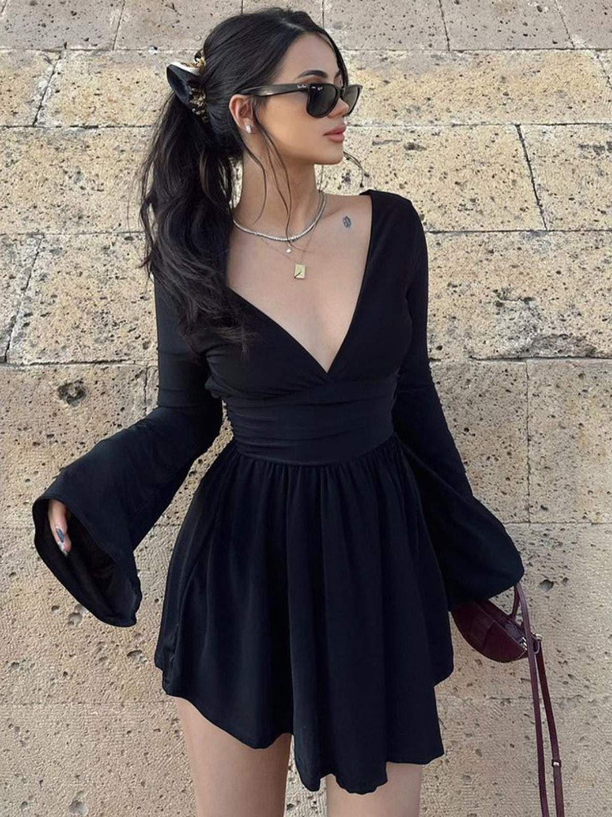 Effortless Plunge Skater Short Dress