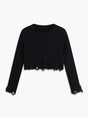 Ripped Hem Crop Knit Top