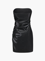 Leather Tube Short Draped Dress