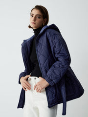 Tie Front Quilted Puffer Hooded Coat