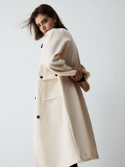 Contrast Collar Long Trench Coat