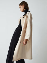 Contrast Collar Long Trench Coat