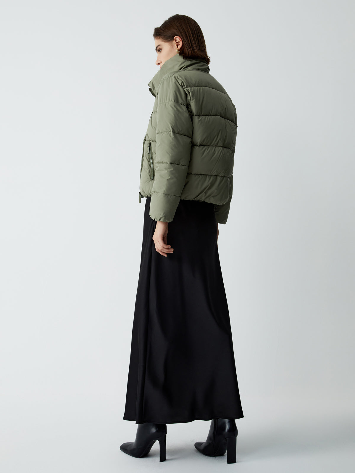 Stand Collar Quilted Puffer Crop Coat