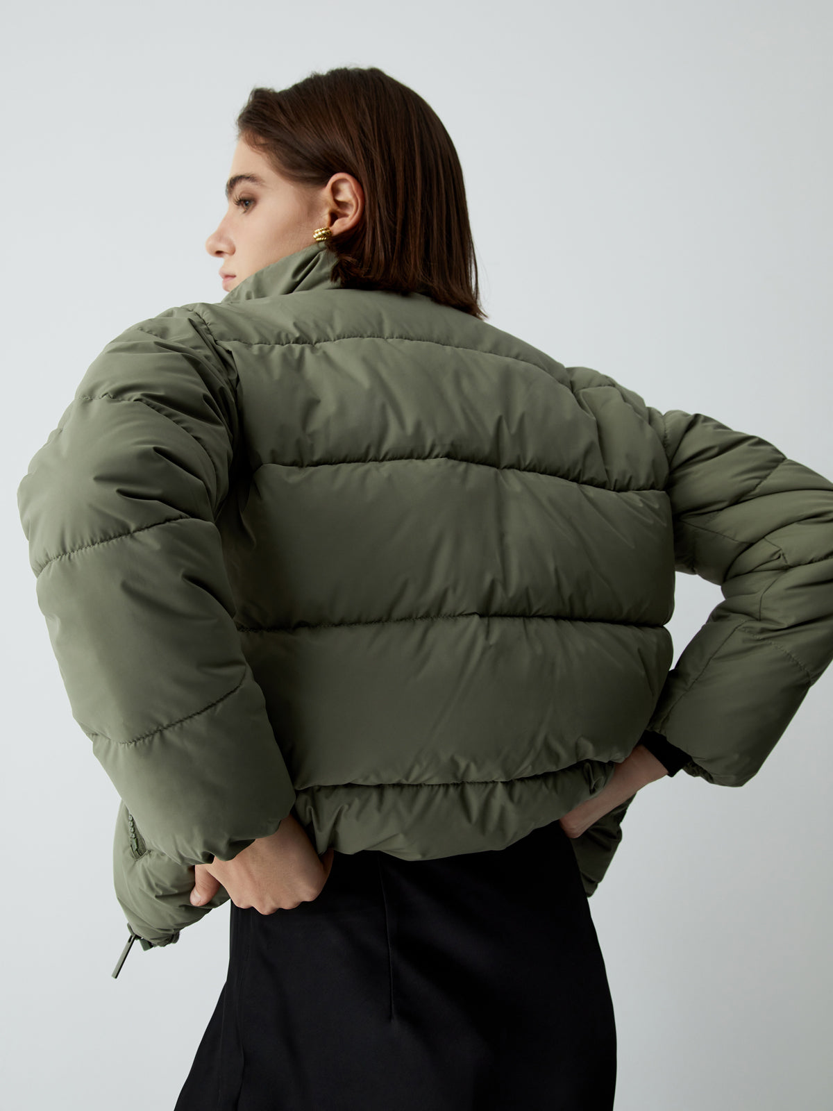 Stand Collar Quilted Puffer Crop Coat