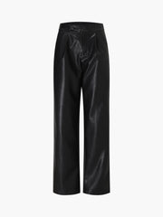 High Waist Straight Leg Leather Pants