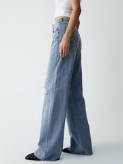 Distressed Detail Denim Wide Leg Jeans