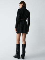 Belted Cable Knit Mock Neck Short Sweater Dress