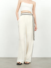 Embroidered Trim Wide Leg Dress Pants