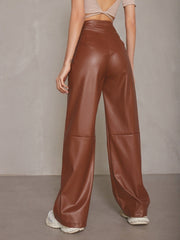 Caramel High Waist Wide Leg Leather Pants