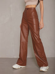 Caramel High Waist Wide Leg Leather Pants